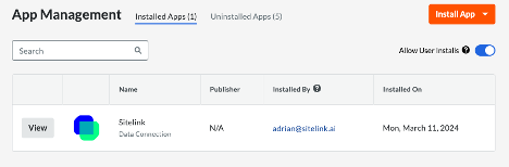 App management with Sitelink app installed 