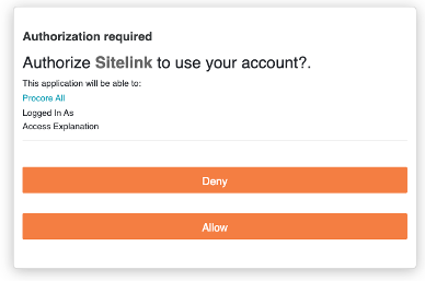 Procore integration permissions prompt